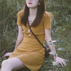 Mustard Yellow Ribbed Dress
